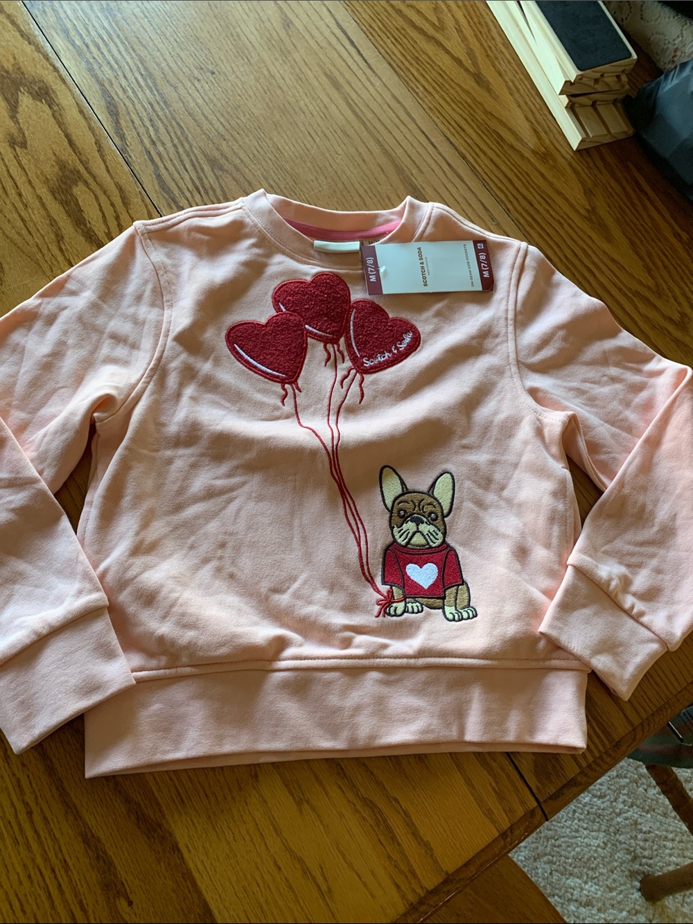 Scotch & Soda Pink Sweatshirt with Red Heart Balloon Appliqué